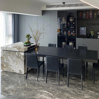 Table de salle à manger extensible de luxe léger en dalle de pierre haut de gamme avec plaque de cuisson à induction et espace de rangement pour usage domestique