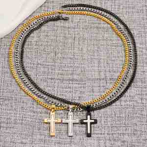 Venta al por mayor de acero inoxidable pulido soldado de dos colores Simple Cruz colgante collar de los hombres Hip Hop collar - Product Image 2