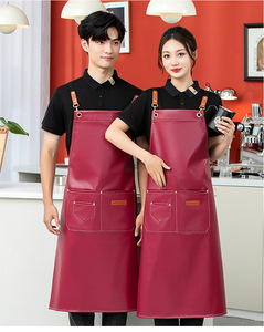 Customized Leather Twill Waterproof <b>Kitchen</b> <b>Apron</b> with Adjustable Shoulder Straps and Reinforced Waist Belt Design - Product Image 4