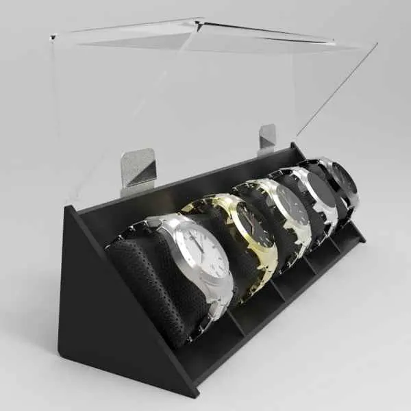 Kotak Display jam tangan 5 Slot akrilik untuk pria kotak koleksi tempat jam dengan laci