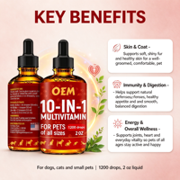 OEM ODM Gouttes liquides multivitaminées 10-en-1 pour animaux de compagnie (chiens et chats) – Soutien immunitaire, haute teneur en protéines, absorption rapide, 60 ml – Marque privée