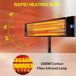 Chauffage infrarouge à quartz électrique portable autonome pour extérieur avec protection étanche et contre la surchauffe, contrôle numérique - Product Image 3