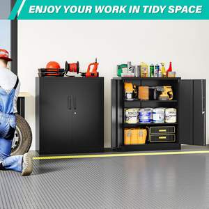Armoire <span class=keywords><strong>de</strong></span> rangement industrielle en métal à 2 portes, 2 étagères réglables, acier, verrouillable, comptoir <span class=keywords><strong>de</strong></span> classement, noir, maison, bureau, atelier, école - Product Image 2