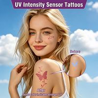Stiker Tato Tanpa Air dengan Sensor Intensitas UV, Deteksi Sinar Matahari, Motif Kupu-kupu dan Hati, Tidak Beracun, Pemantau Paparan Sinar Matahari