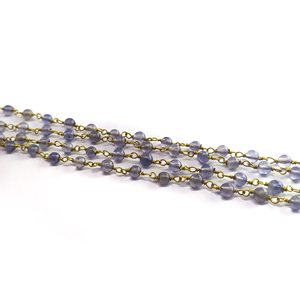 Natural Iolite Blue Smooth Irregular Shape Brass Wire Wrapped Handmade <b>Rosary</b> Chain by Johariz - Product Image 2