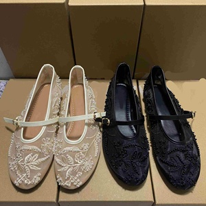 Nouvelles Chaussures Simples Femme Printemps-Été 2026 Style Rétro Broderie Perles Incrustées Chaussures <span class=keywords><strong>de</strong></span> <span class=keywords><strong>Ballet</strong></span> en Maille - Product Image 1