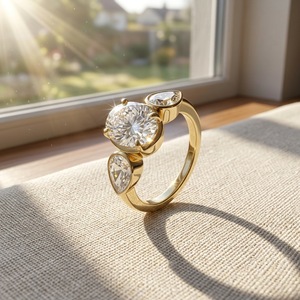 S925 Sterling <b>Silver</b> Three Stone Moissanite <b>Ring</b> Round And Pear Cut Bezel Prong Set Engagement <b>Statement</b> Finger <b>Ring</b> For Women - Product Image 3