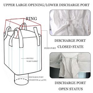 ถุงบรรจุสินค้าขนาดใหญ่ FIBC แบบทนทาน ทำจากพลาสติกทอ พร้อมฐานแบน ช่องปล่อยด้านบน สายรัดแบบดัฟเฟิลสองเส้น สายรัดยกของ  และพิมพ์ออฟเซ็ต - Product Image 4