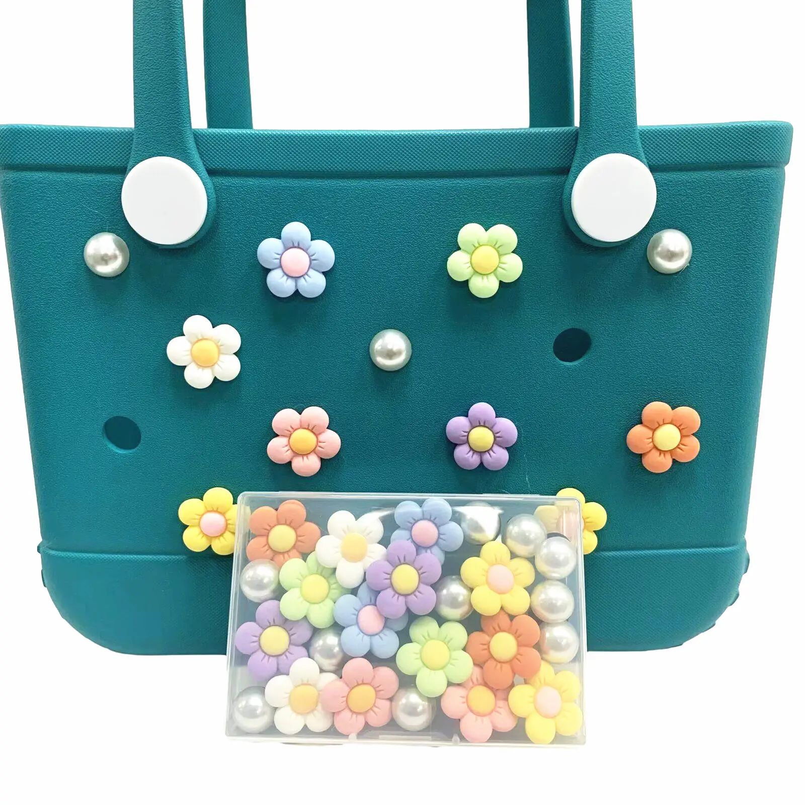 Precio bajo Eva bolso encanto silicona encantos lujoso bolso de mano de goma grande encantos accesorios de flores o niñas