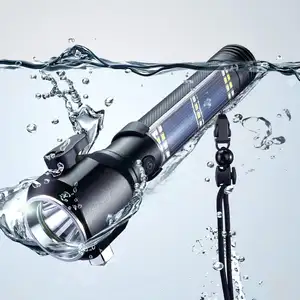 Leistungs starke Solar ladung Multifunktion ale wasserdichte Selbstverteidigung LED-Taschenlampe Taschenlampe Notfall hammer Taktische Taschenlampen