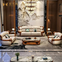 Neues chinesisch-inspiriertes rechteckiges Massivholz-Sofa-Set aus Ebenholz mit hochwertigem Echtleder für vier Personen – Luxusausführung