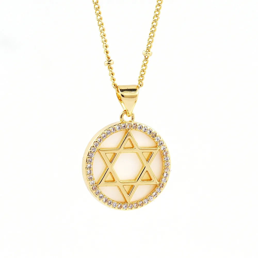 Colar de pedra natural estrela de David, acessório de colar de pérolas banhado a ouro, joia longa de corrente, joia judaica, atacado, moda da moda