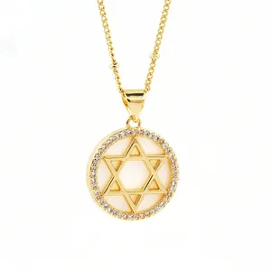 Fashion Natural Stone Star Of David Necklace Pearl Shell Solomon Accessories Gold Plated Long Chain Jewish Jewelry Wholesale