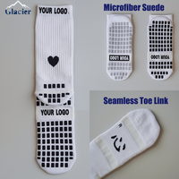 Chaussettes de sport de football à grip en microfibre suédée, qualité luxe, personnalisées, sans couture, tricotées, à compression, pour équipe, modèle Glacier Elite