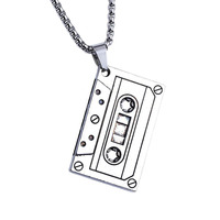 Collier ras du cou rétro en acier inoxydable plaqué or avec pendentif cassette, bijoux hip-hop pour hommes et femmes