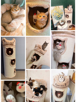 Cadre d'escalade pour chat Seau en sisal Lit de chat double couche intégré Résistant à l'usure Sans perte de copeaux Grandes fournitures pour animaux de compagnie