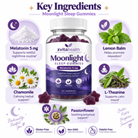 Gummies naturelles à faible teneur en sucre pour le sommeil, marque distributeur, avec 5 mg de mélatonine, vitamine et magnésium pour un endormissement plus rapide