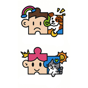 Autocollant de <span class=keywords><strong>tatouages</strong></span> temporaires colorés petit chat et chien mignon couple de dessin animé mignon tatouage étanche pour visage bras jambe - Product Image 6