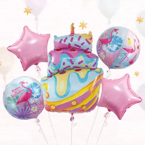 Hengsheng Joyeux Anniversaire Décorations De Fête Ensembles Gâteau D'anniversaire Flamingo Sphère globos Feuille Ballon