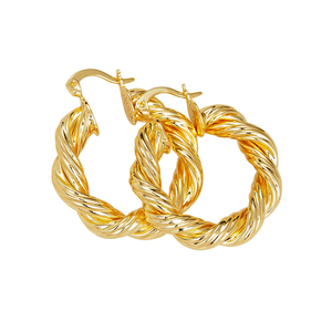 E4474 White Gold <b>Hoop</b> <b>Earrings</b> Classic Unisex <b>Fine</b> Jewelry 18K Plated Twisted Design - Product Image 1