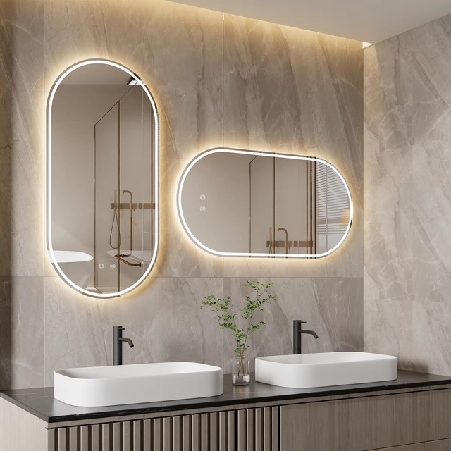 Modern Frameless LED Oval Bathroom Mirror Smart Touch Sensor Switch Anti-Fog Dimmable Custom Aluminum Luxury Salon Living Room