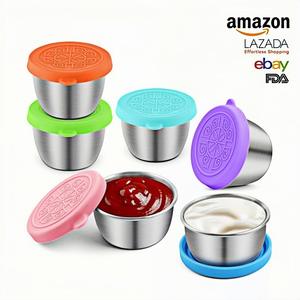 304 tazas de Salsa de acero inoxidable aderezo ensalada tomate comida condimento contenedores tapas de silicona a prueba de fugas salsas platos fiambrera - Product Image 2