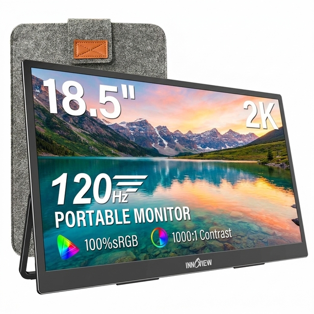 Portable Monitor for Laptop 18.5 Inch 120Hz 2K QHD IPS External Display 100 SRGB Screen With Folding Stand