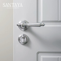 Poignée de porte Santaya en alliage de zinc chromé argenté, ensemble de serrure de porte intérieure traditionnelle pour chambre à coucher, silencieuse et facile à installer