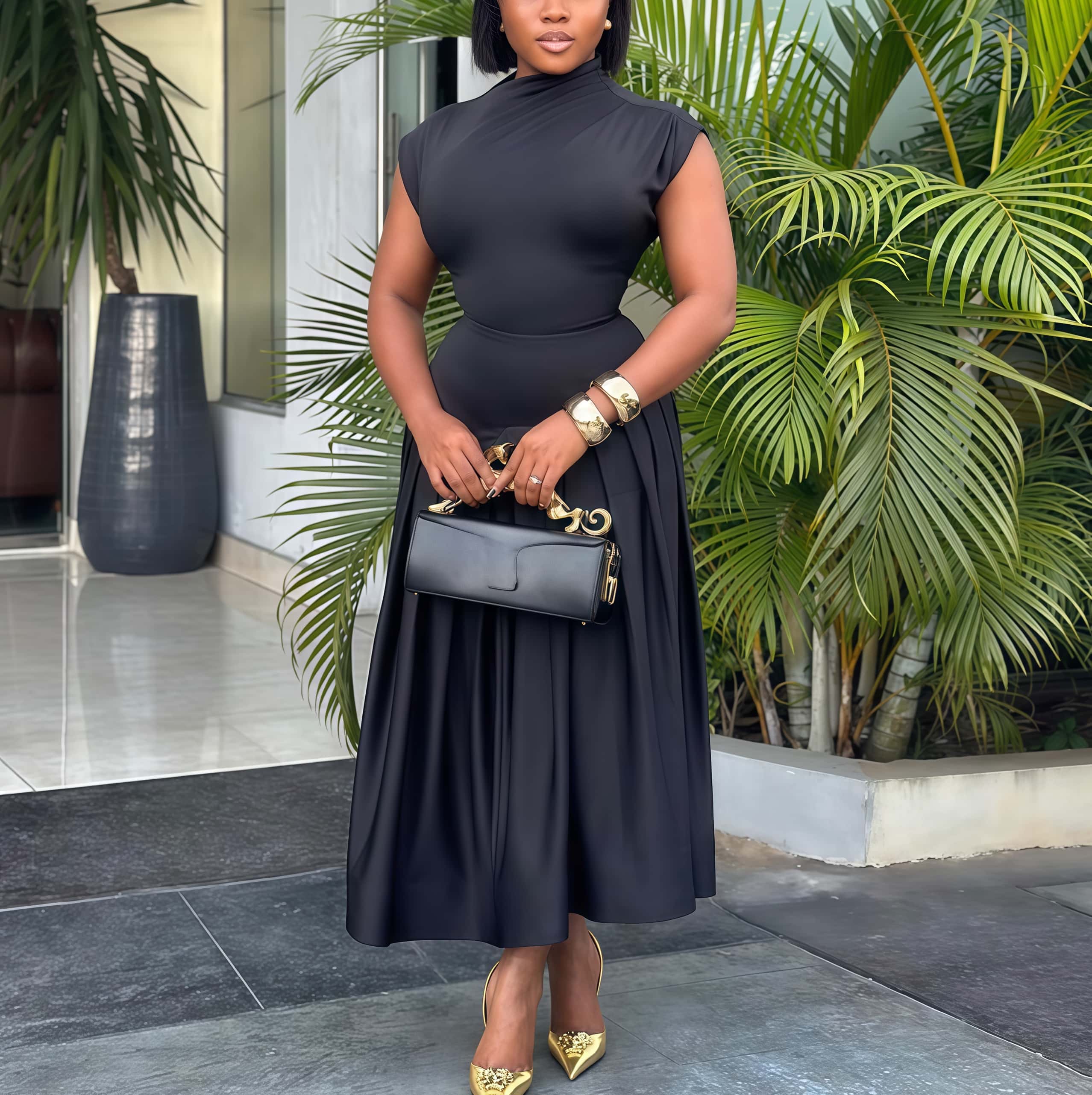 Long Black Skirt and Crop Top - Sleeveless Two-Piece Set