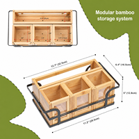 Caixa Organizadora Modular de Talheres em Bambu com 4 Compartimentos e Janela Transparente para Bancada de Cozinha