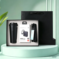 Ensemble cadeau d'entreprise personnalisé avec logo d'usine, comprenant un gobelet isotherme, un masseur cervical et une batterie externe, pour les cadeaux promotionnels d'entreprise
