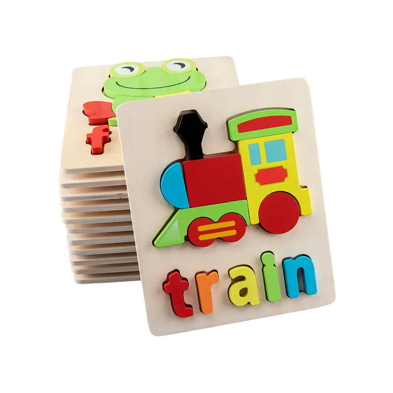 Montessori 3D jigsaw puzzle cartoon animals traffic children puzzle wooden spelling word letter games