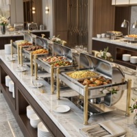 Plat à chafing professionnel chauffé à l'alcool en acier inoxydable 201, ensemble de buffet avec couvercle roulant et supports à combustible pour hôtel