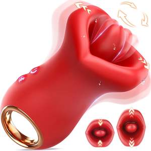 Vibrateur Cunnilingus Manshi Electronics en silicone rouge, jouet de massage oral avec fonction de succion et de vibration à grande bouche. - Product Image 4