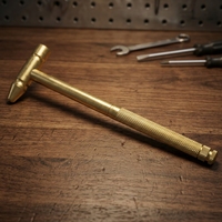 Marteau multifonction en cuivre micro-mini avec poignée en laiton, outil de bricolage de poche 6 en 1 avec embouts de tournevis