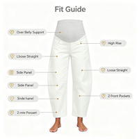 Celana Jeans Hamil Wanita Warna Putih Krem Model Barrel Crop Over Belly Bahan Denim Stretch Gaya Kasual untuk Sehari-hari