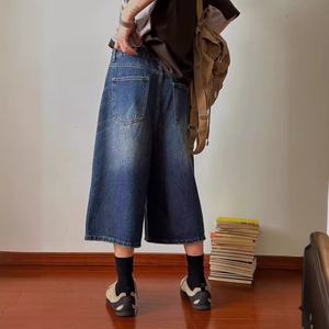 กางเกงยีนส์ขาสั้นสไตล์ญี่ปุ่นย้อนยุคมีแบรนด์อินเทรนด์กางเกงครอปสไตล์ญี่ปุ่นกางเกงขาบานลำลองลาย3D สำหรับผู้ชายผู้หญิงฤดูร้อน - Product Image 3