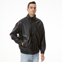 Veste en cuir classique pour homme, coupe régulière, col montant, style minimaliste, Cafe Racer