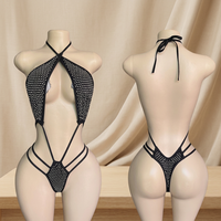 Tenues de club de danse de luxe W.E. pour femmes adultes, sexy, avec strass, string, vêtements de danse exotiques, tenue de strip-teaseuse, polyester/rayonne
