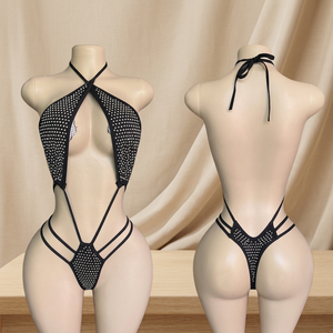 Tenues de club de danse de luxe W.E. pour femmes adultes, sexy, avec strass, string, vêtements de danse exotiques, tenue de strip-teaseuse, polyester/rayonne - Product Image 2