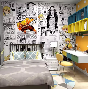 Dessin animé Anime Ghost Slayer Blade Noir et Blanc Bande Dessinée Papier Peint Stickers Muraux Anime - Product Image 1