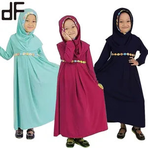 广州工厂儿童穆斯林伊斯兰服装彩虹花Abaya搭配头巾围巾漂亮休闲儿童连衣裙儿童Abaya