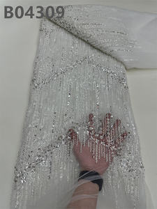 CHOCOO 도매 웨딩 자수 레이스 원단 OEM 레드 나이지리아 스팽글 페르시 레이스 원단 여성용 원피스 - Product Image 3