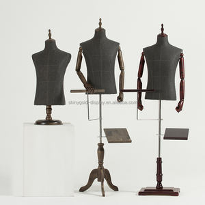 دمية جاكيت لعرض مجوهرات المتاجر للرجال مانيكان خشبي بذراعين مرن كتان أسود الجزء العلوي من الجسم مانيكان بدلة للرجال لعرض المجوهرات - Product Image 3