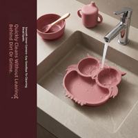 Ensemble d'accessoires d'alimentation pour bébé sur le thème des animaux : assiette, bol, bavoir, tasse à poignée, cuillère et fourchette en silicone pour repas de nourrissons et fourniture OEM