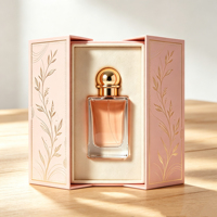 Boîte cadeau écologique faite à la main à double porte pour parfum, avec impression botanique élégante en feuille d'or et doublure en tissu doux, pour une seule bouteille de parfum