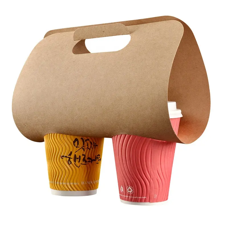 80mm कागज कॉफी जाने के लिए वाहक पेय Takeout धारक डिस्पोजेबल कॉफी ट्रे रखती है 2 कप कैरी धारक के लिए गर्म और ठंडे पेय