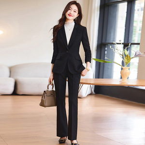 Purple Women's Suit Set Autumn Slim Fit Office Lady Polyester Anti-Wrinkle Three Quarter Sleeve - Product Image 3