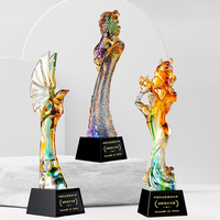 Trophée en cristal émaillé ancien personnalisé avec base en cristal noir, gravure et coloration, logo gravé pour récompense d'entreprise, souvenir, cadeau
