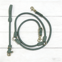 Collier et laisse pour chien mains libres en cuir, robuste et durable, en cuir nubuck, avec accessoires métalliques